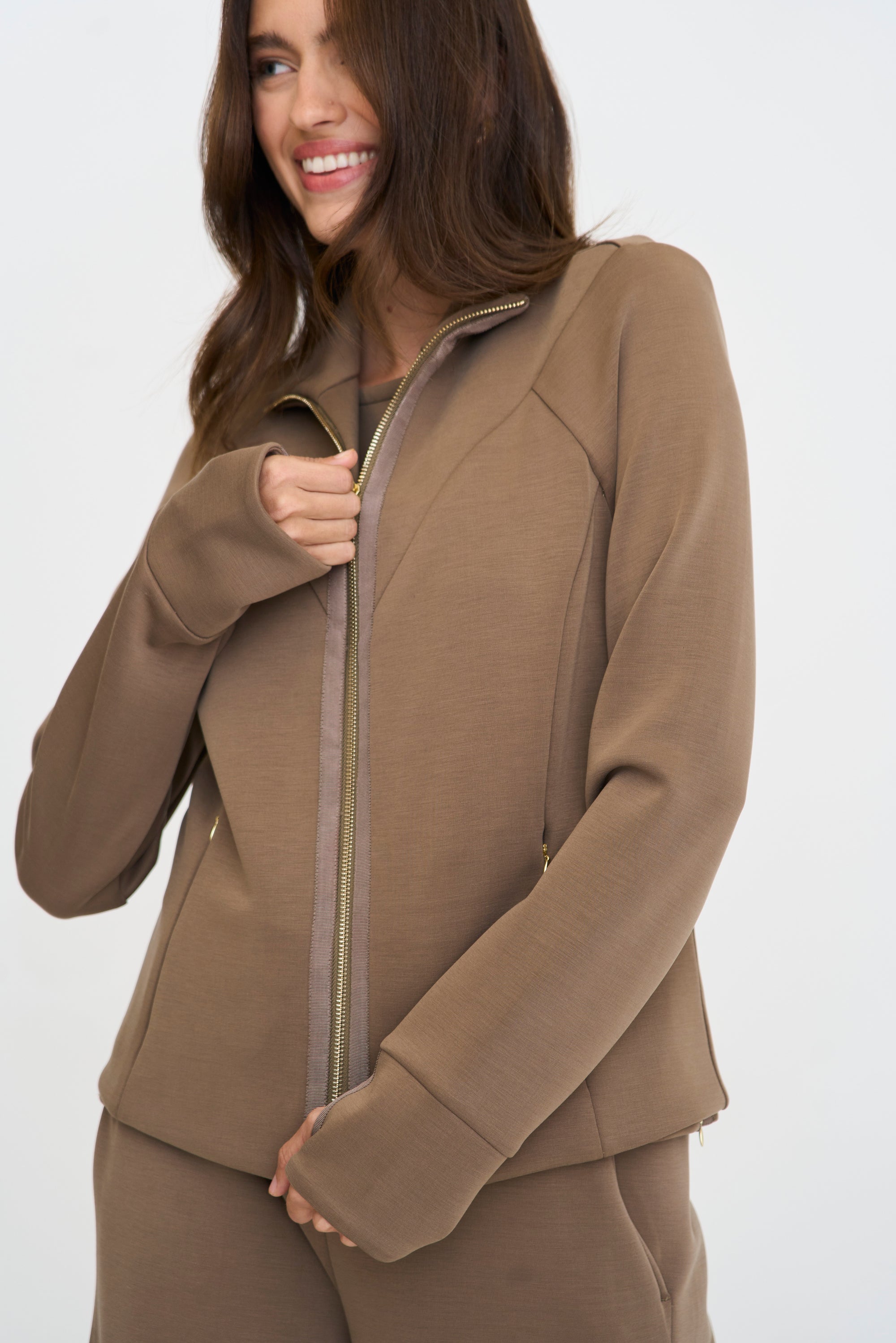 Women's Brown Jacket Double Zipper