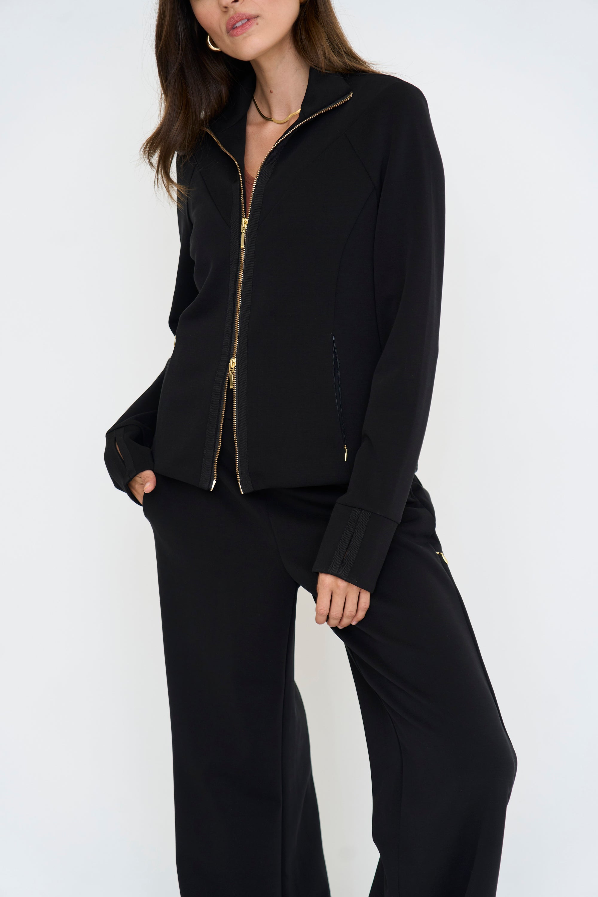 Women's Black Gold Zipper Travel Jacket